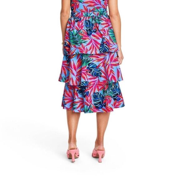 Tabitha Brown for Target Blue/Pink Women's Tropical Tiered Midi Skirt - Picture 4 of 6